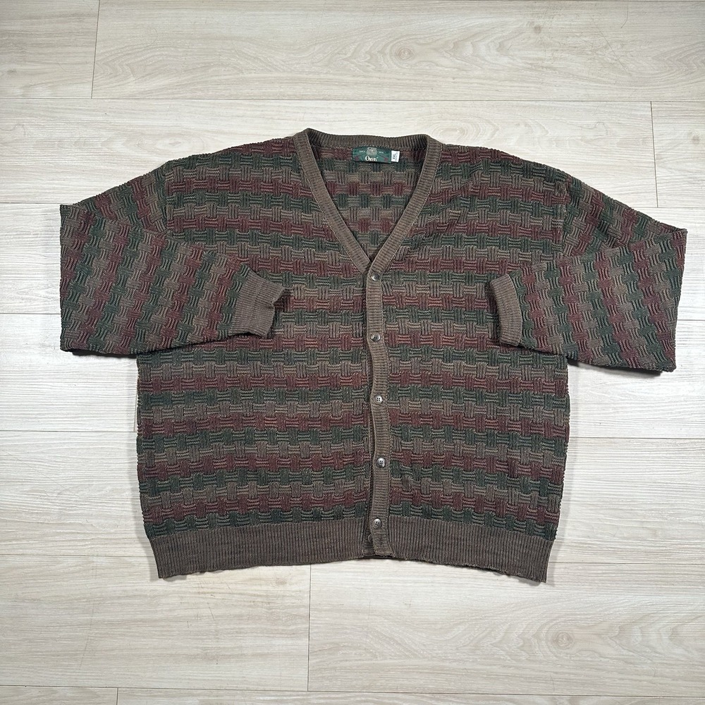 Orvis Cardigan Mens Size 2XL Sweater Brown/Tan Made In USA Knit 3 Button